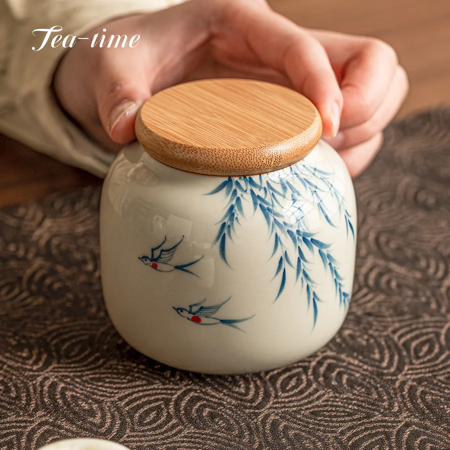 200ml Swallow Willow Tree Ash Tea Caddy Tea Jar Tea Tin Tea Coffee Container Ceramic Tea Canister Portable Mini Storage Jar