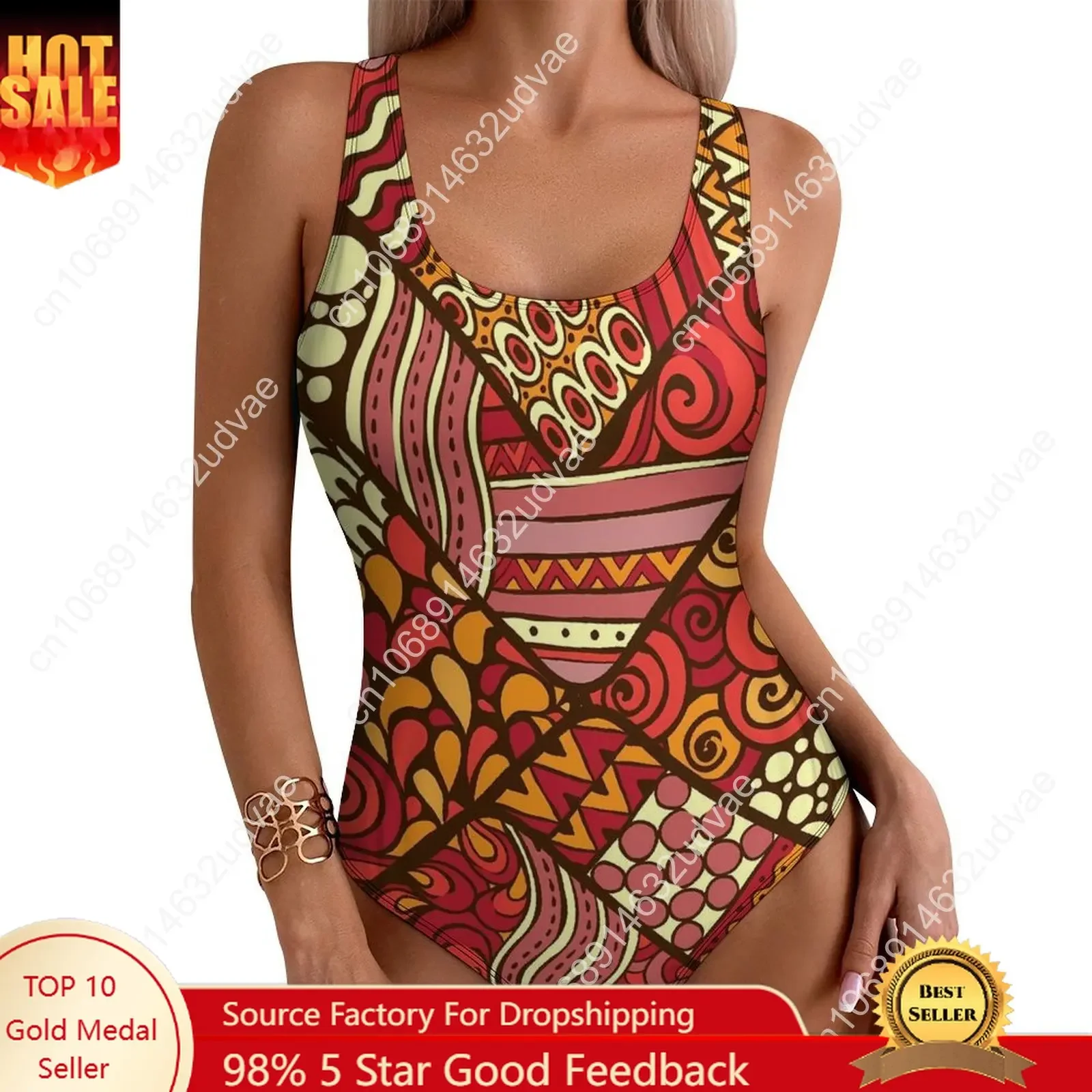 

Abstract Tribal Swimsuit Sexy Red Patchwrok Print Women Swimwear One Piece Fashion Bodysuit Surfing Push Up Hollow Out Monokini