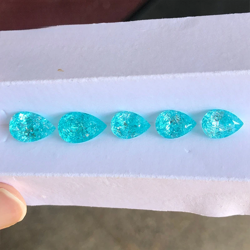 Factory Direct Sale Lab Grown Paraiba Tourmaline Crushed Ice Cut Pear Shape AGL Certificate Available For DIY Jewelry