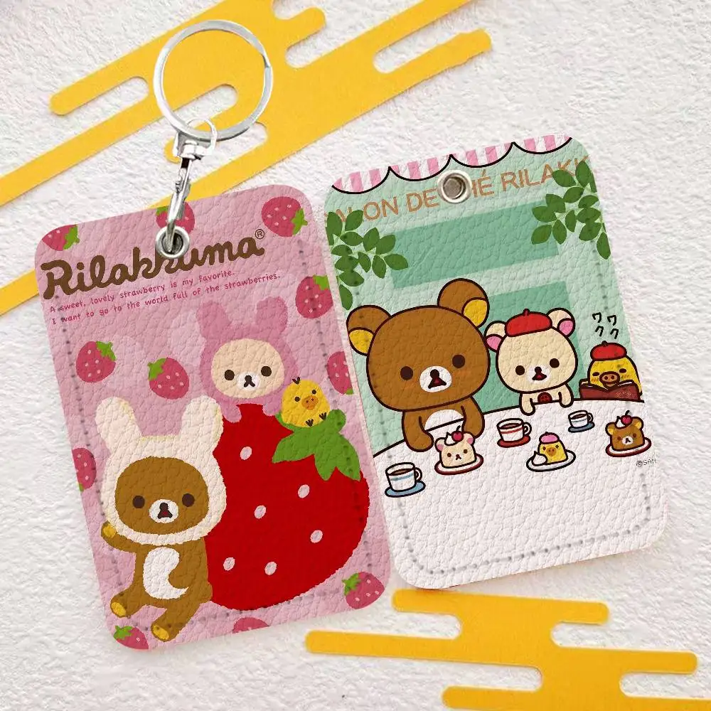 

Милый мультяшный аниме-брелок R-Rilakkuma: модный кожаный картхолдер-ключница, прочный держатель для кредитных и проездных карт