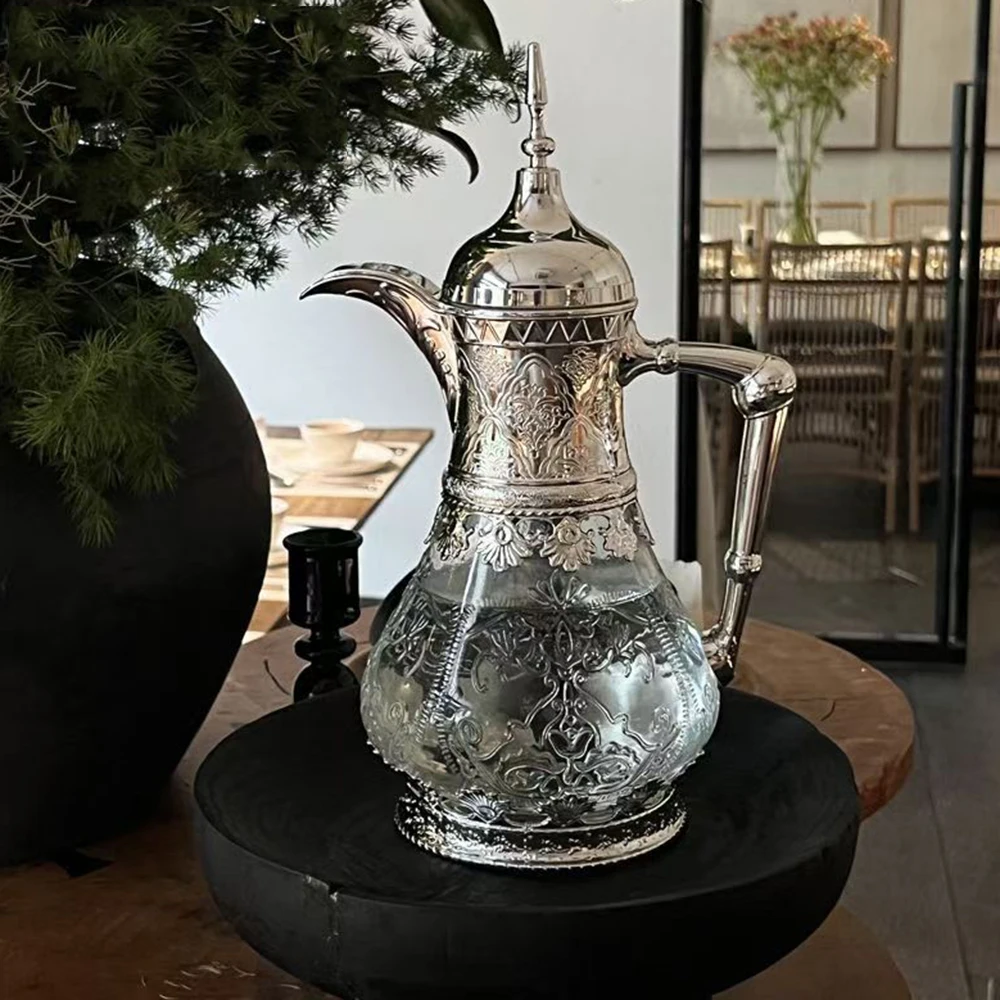 Middle-eastern glass cold water bottle, Fruit juice drink glass jug, Arabic coffee pot, large capacity flower tea pot,1600ml