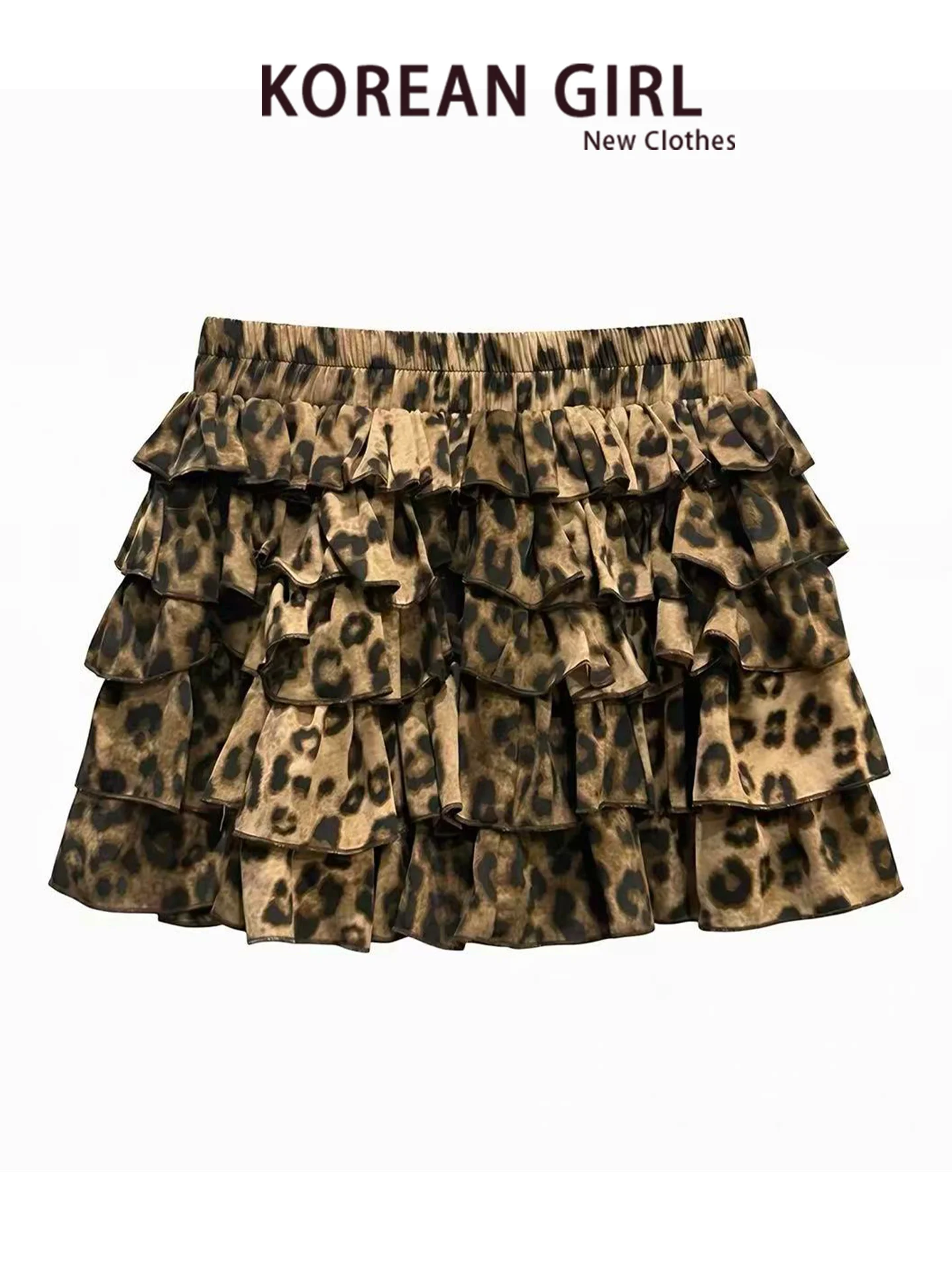 Retro Early Spring Feel Leopard Print Short Skirt Women's Design Sensation Half-length Flounce Puffy Cake Skirt for Girls