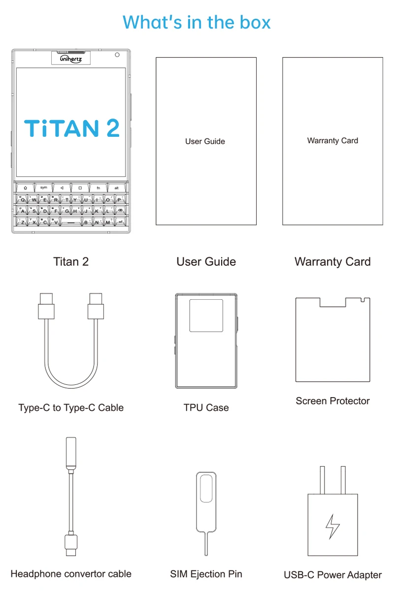 Unihertz Titan 2 5G Smartphone Android 15 with Physical Keyboard Dual Screen 512GB 12GB 50MP 32MP Camera Dimensity 7300 Dual SIM