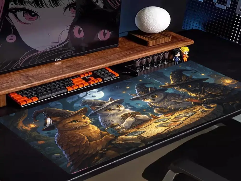 Vintage Wizard Cat Council Desk Mat Precision Tracking Non Slip Rubber Base For Retro Study Room
