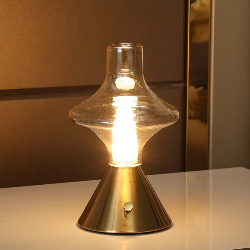 Rechargeable Minimalist Glass Antique Desk Lamp Nordic Designer Light Luxury Decoration Desktop Atmosphere Small Night Light