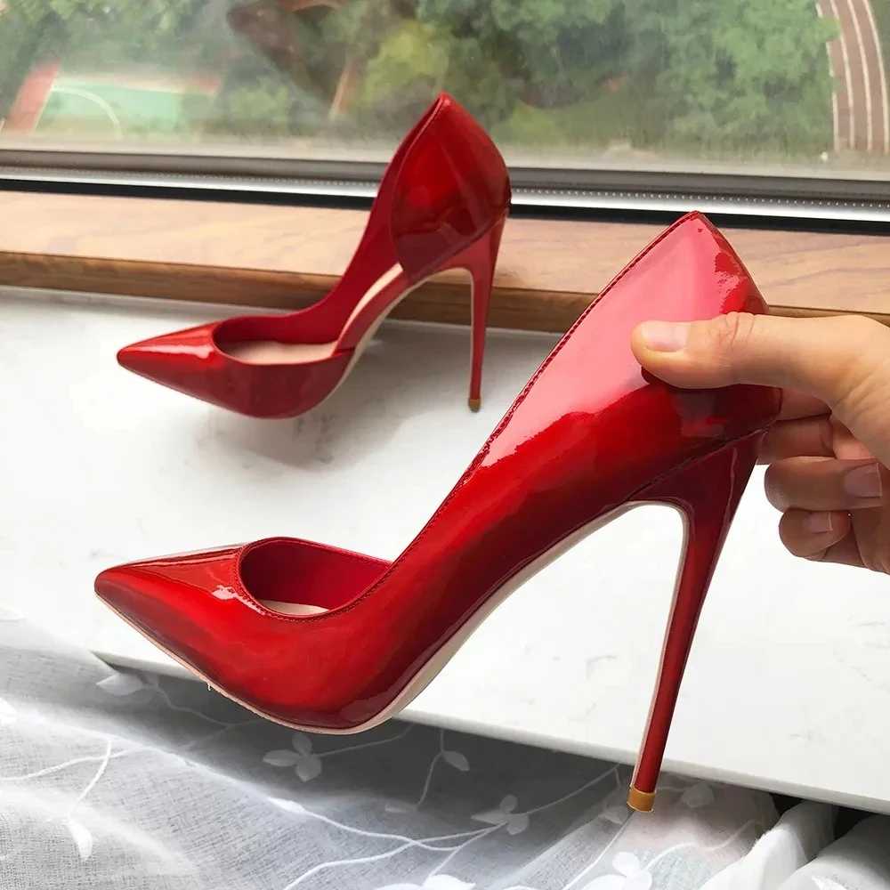 Tikicup Sexy Shiny Red Women Pointy Toe D'Orsay Stiletto High Heel Wedding Party Classic 12cm Comfortable Pumps Dress Shoes