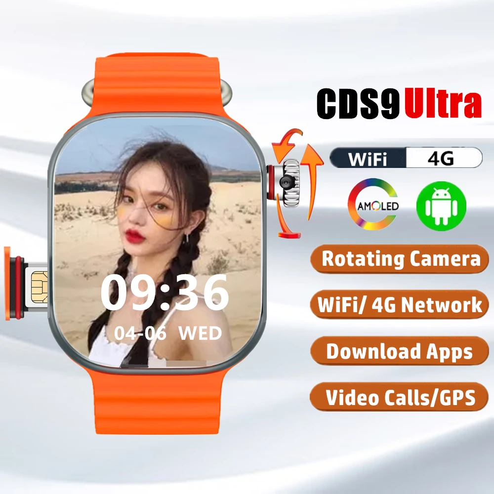 

CDS9 Ultra Android Smart Watch NEW S9 Ultra 4G Network SIM Card Amoled GPS WIFI Google Play Store Health Monitoring Men women