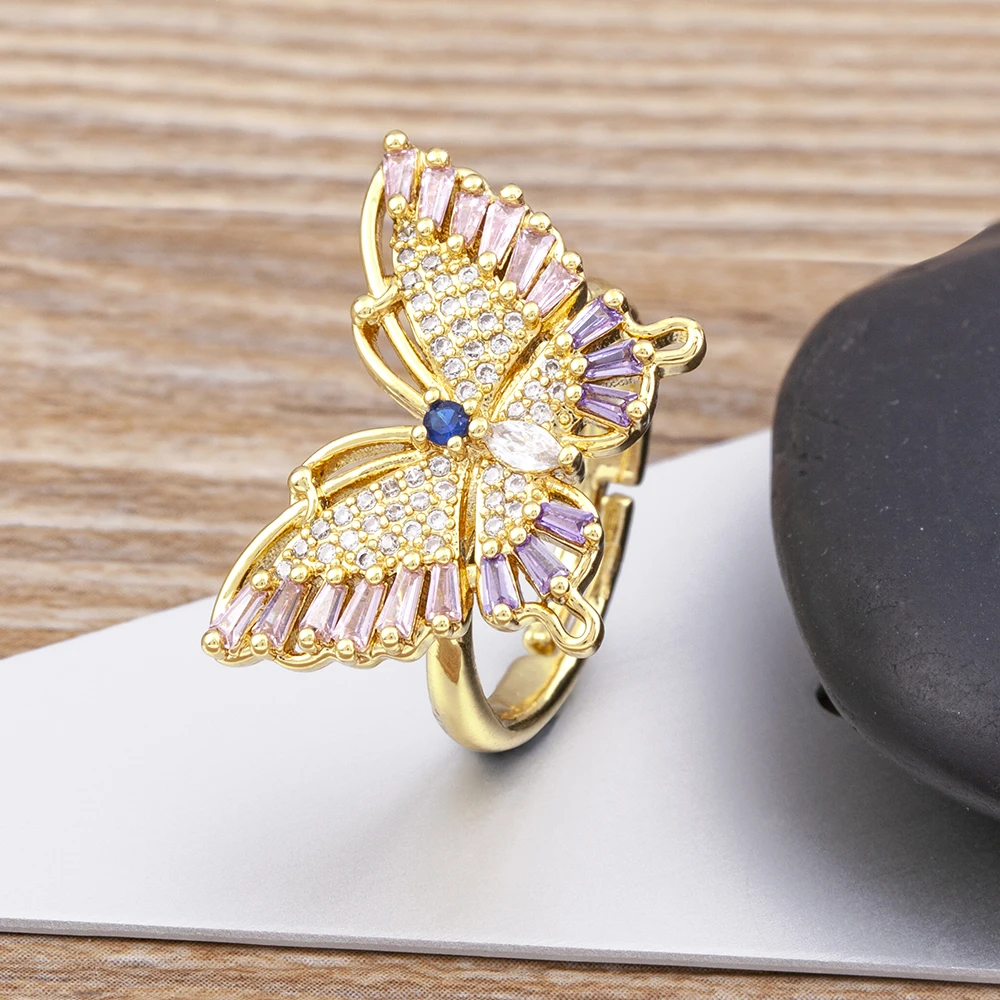 Hot Sale Exquisite Bohemian Ring Classic Butterfly Gold Color Crystal Geometric Zircon Finger Rings Women Anniversary Jewelry