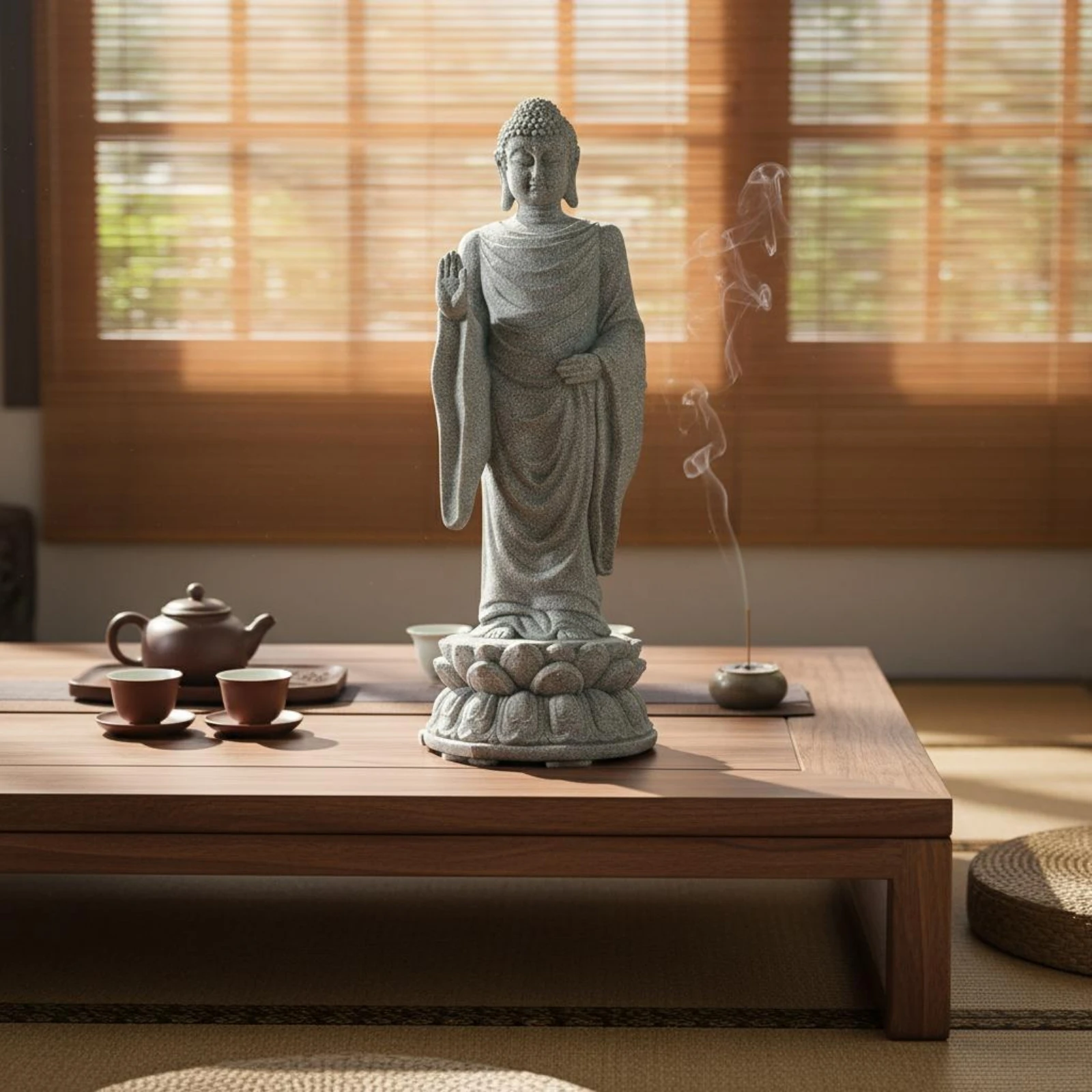 Standing Buddha Ornament Micro Landscape Lotus Buddha Statue Sandstone Finish for Meditation Space