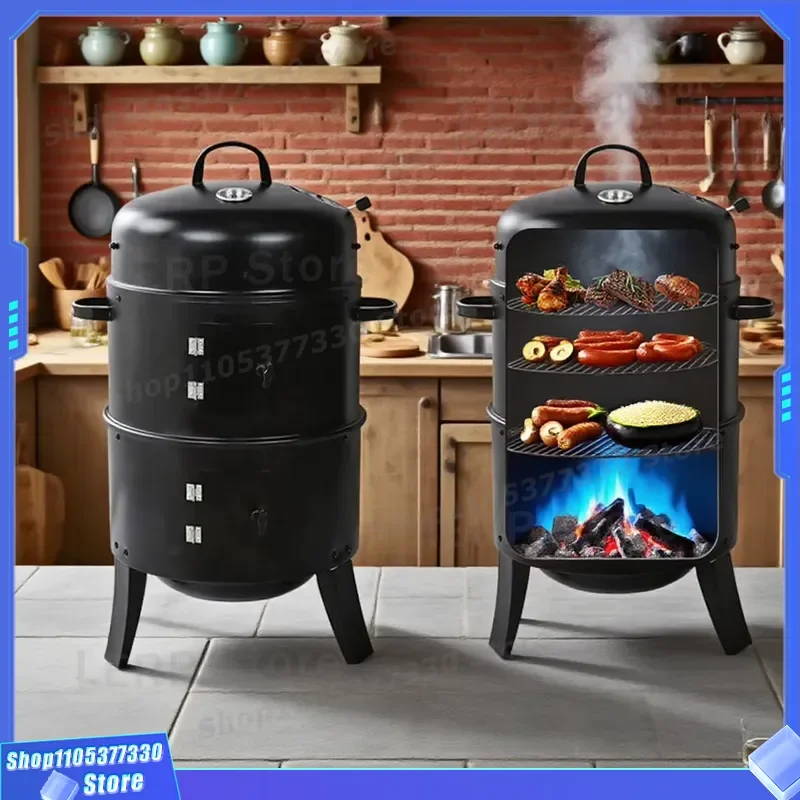 Portable Drum Slow Smoker Charcoal Grill for Outdoor Camping BBQ American Bacon Smoking Modern Design Heavy Duty Steel Body