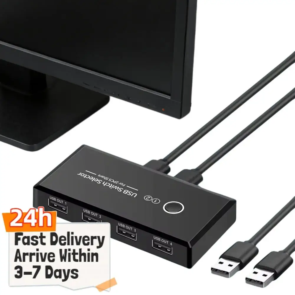 2 Computers Share 4 USB Ports One Button Switch Adapter USB Switcher for PC Laptop Keyboard Mouse Printer Scanner