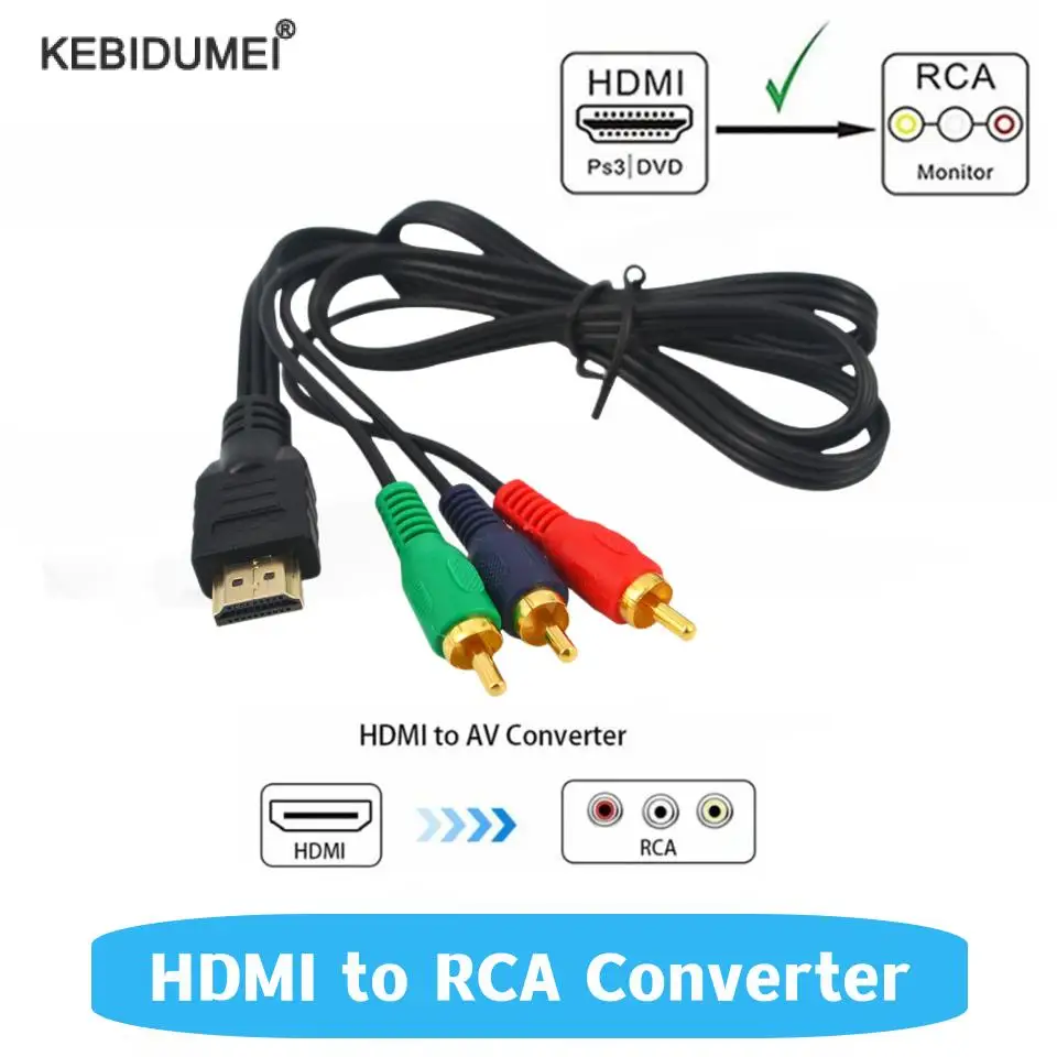 HDMI to RCA Converter Cable AV Adapter Convert Cord Transmitter Connection function Video Component Convert Cable 1m/3ft HD TV