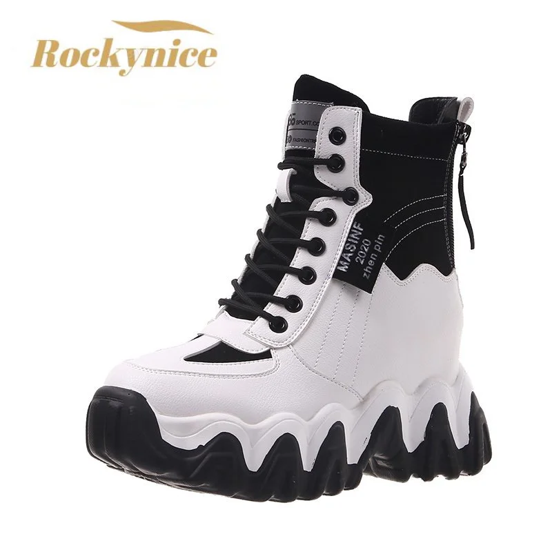 

New Winter Boots Women High Platform Sneakers 7CM Height Increasing Ankle Boots Thick Sole Casual Fur Shoes Woman Chunky Boots