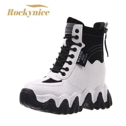 New Winter Boots Women High Platform Sneakers 7CM Height Increasing Ankle Boots Thick Sole Casual Fur Shoes Woman Chunky Boots