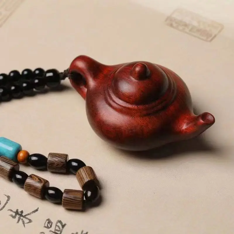 Original Sandalwood Chinese Style Teapot Car Key chain Pendant Mobile Phone Chain Bag Pendant Hand-woven Wood bead Key pendant