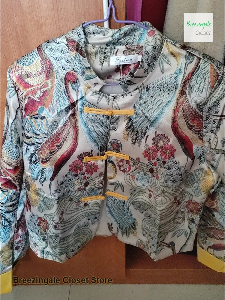 New Chinese national style fashion print short coat women's spring and autumn new high-grade temperament collar buckle coat