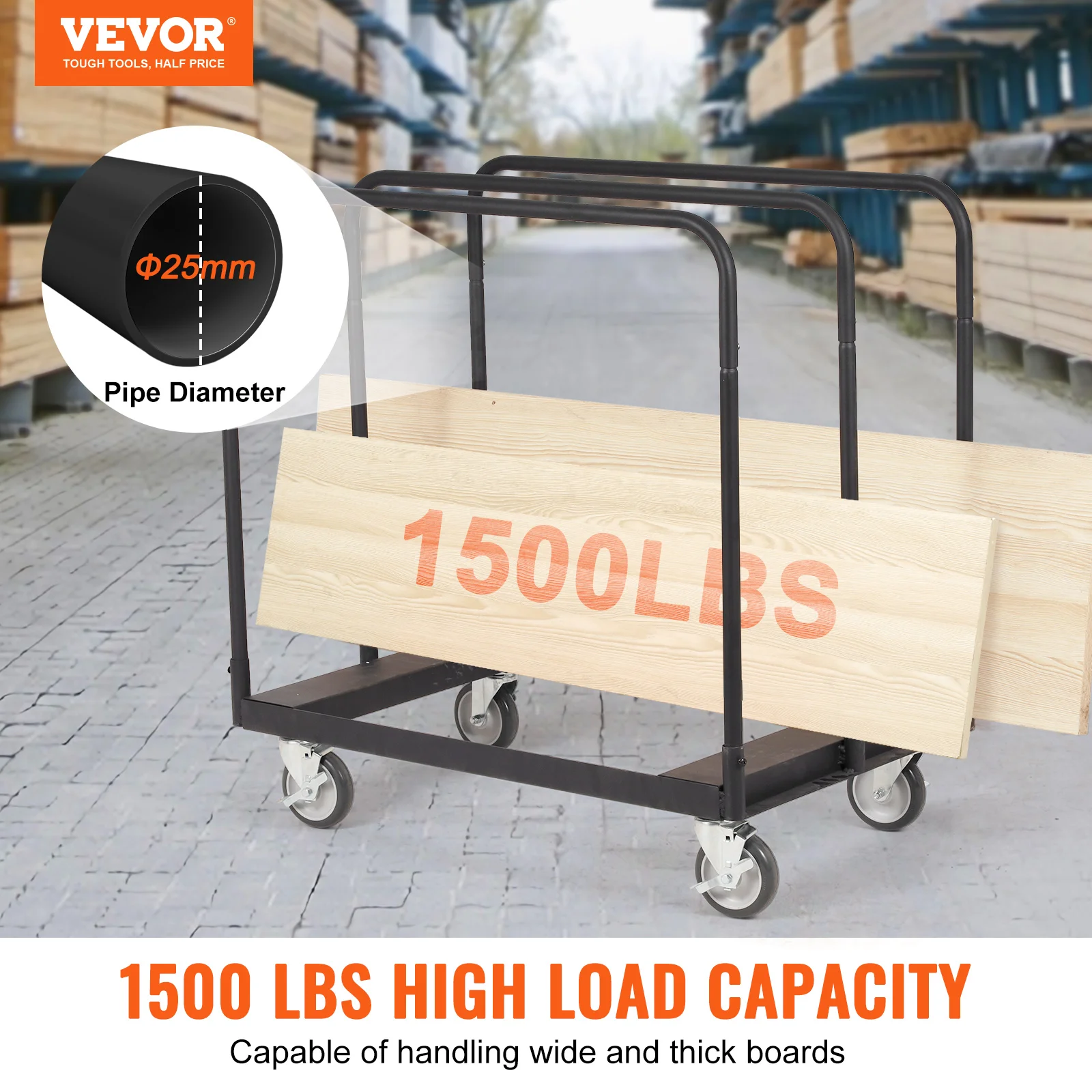 VEVOR 1500 LBS Drywall Sheet Cart Panel Dolly with Deck and 5