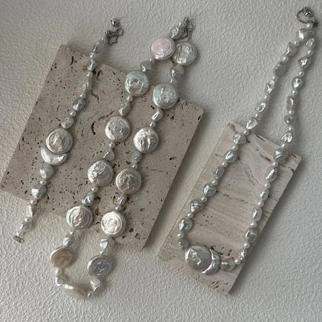 

Irregular Baroque Pearl Bracelet Natural Sun&Moon Shape Freshwater Pearl Jewelry Sets 925 Silver Clasp Necklace For Women's Gift