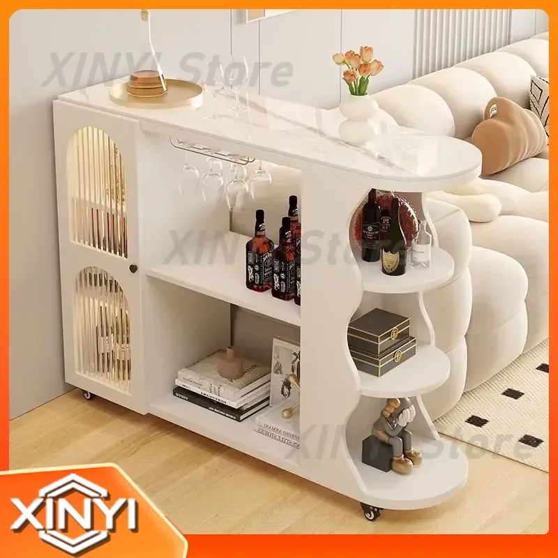 Solid Wood Retro Rock Slab Bar Table for Living Room Sofa Edge Partition Cabinet Wine Cabinet Integrated Small Apartment for