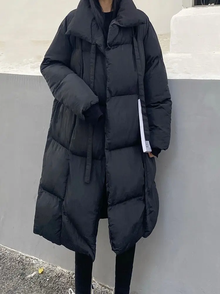 سترة نسائية شتوية جديدة فضفاضة داكنة متوسطة إلى طويلة من القطن لعام 2025 #6