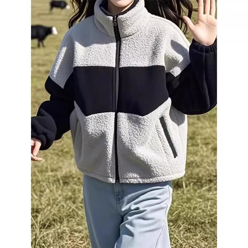 

Осенне-зимний женский кардиган на молнии контрастного цвета, водолазка серого цвета, бейсбольная куртка, женские топы