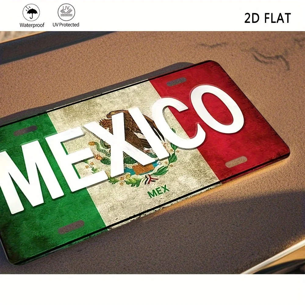 ,  Retro Mexico Flag Metal Wall Art -  License Plate Design with Bold 