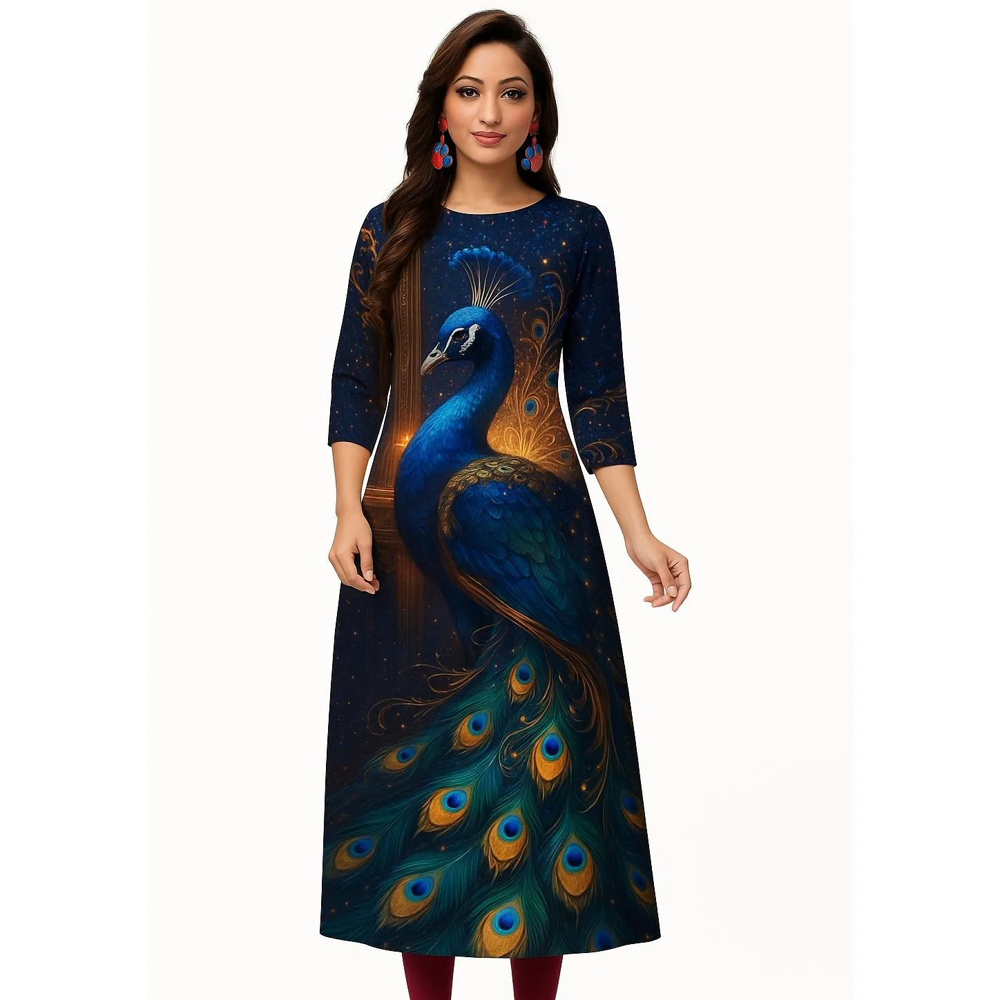 

Мусульманское женское повседневное удобное платье Kurt, прямое платье в этническом стиле с павлином, все случаи жизни, такие как день рождения, свадьба, Aidilfitri, Абая