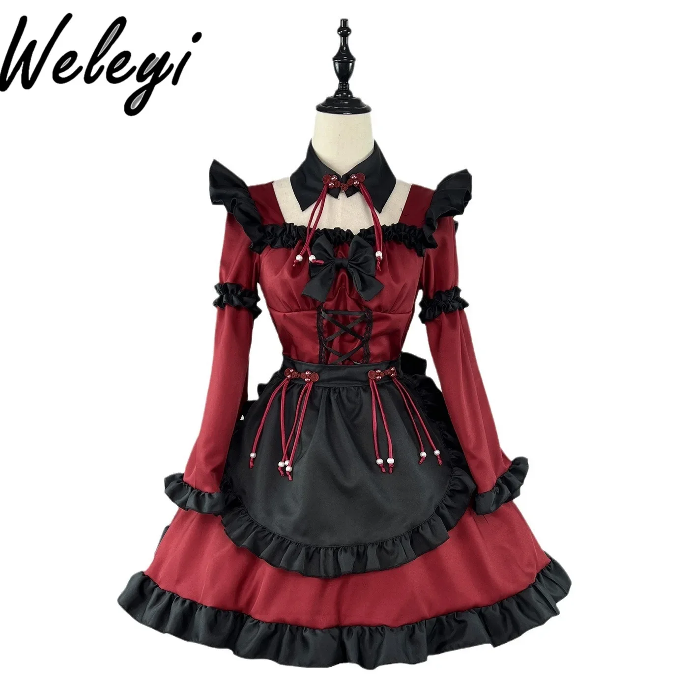 

Lolita Red Dress Female Halloween Maid Dress Diablo Gothic Demon Black and Red Long Sleeve Vintage Dresses for Women Spring