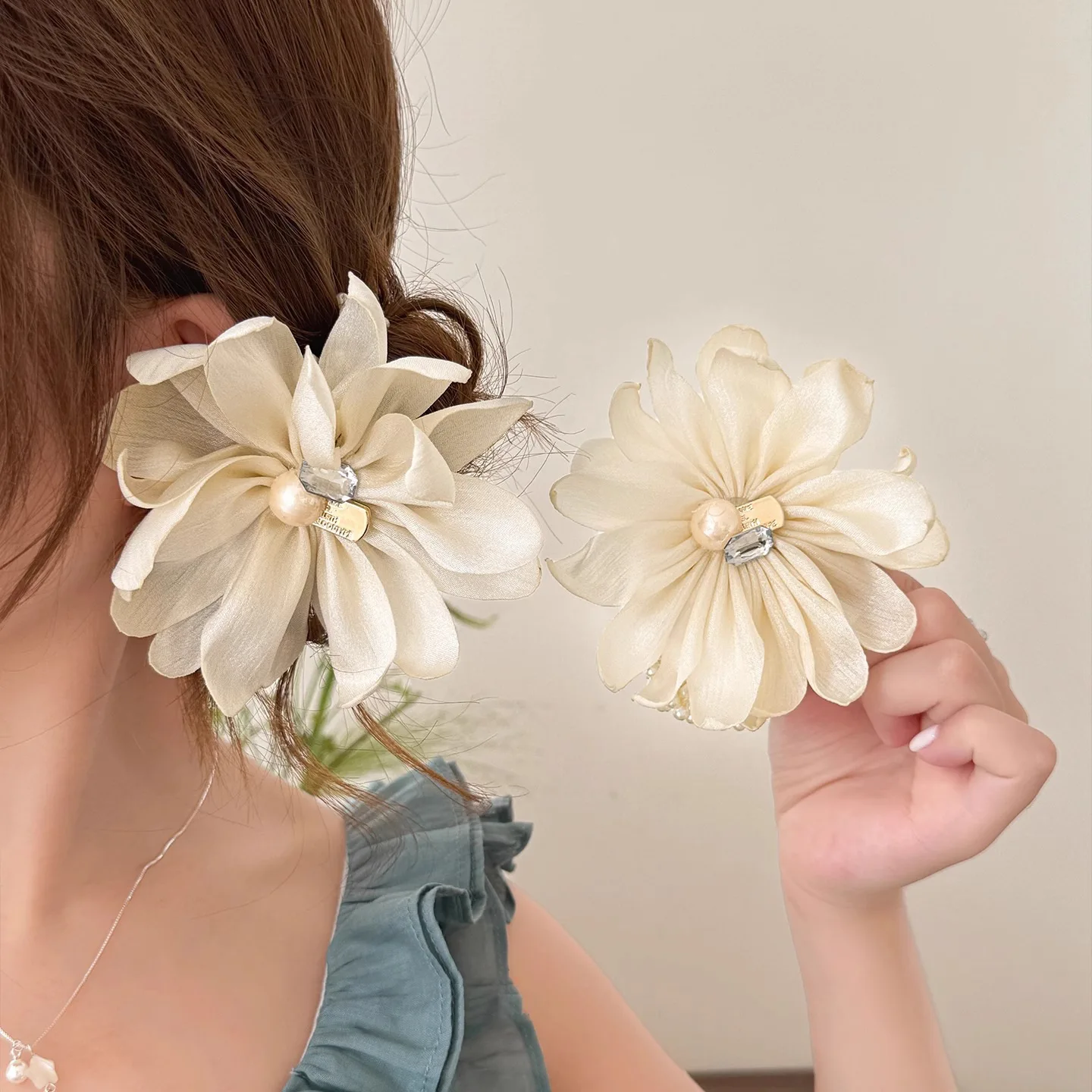 

Rhinestone Fabric Flower Pearl Hairbands Sweet Elegant Women Girls Ponytail Holder Elastic Rubber Bands Hair Styling Accessories