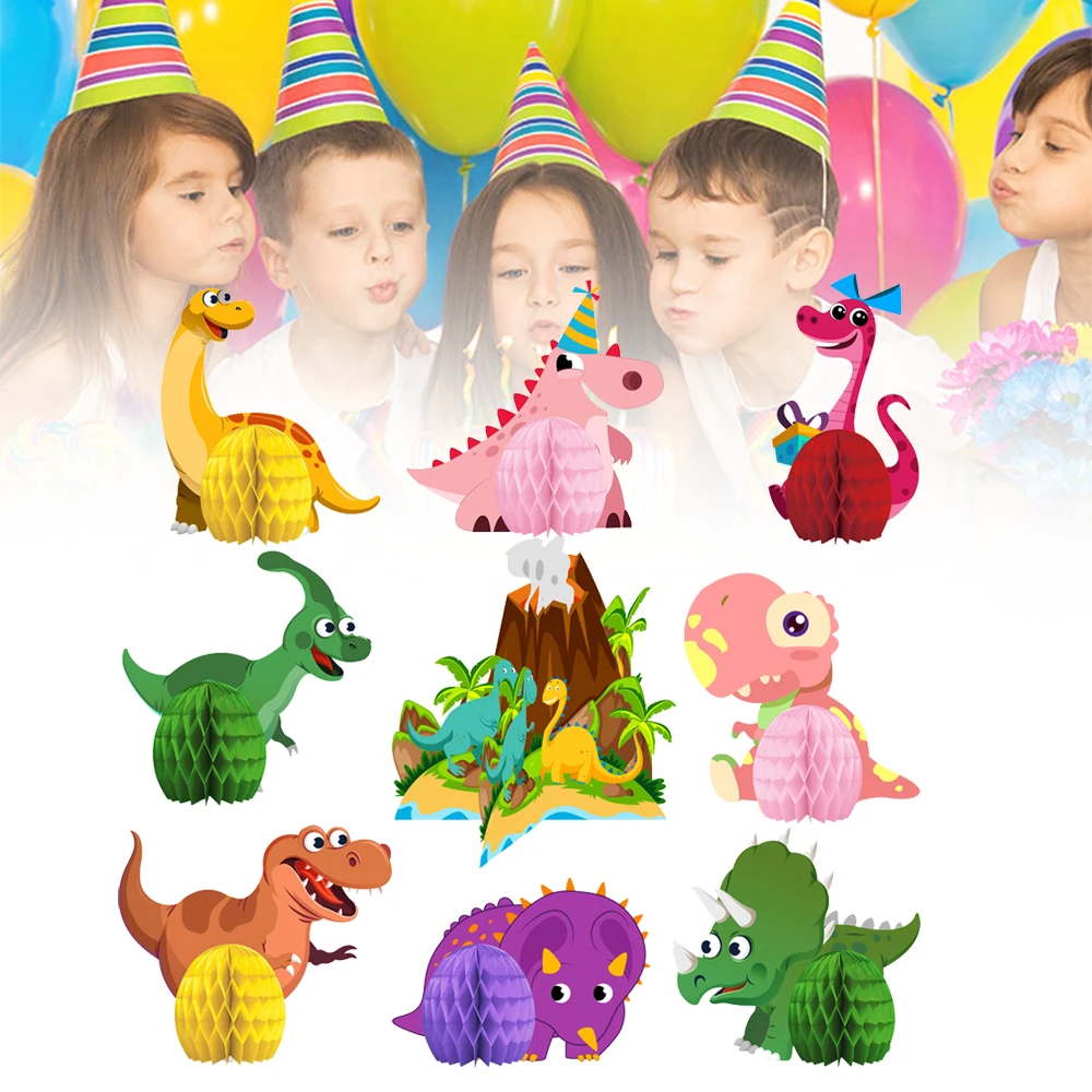 

9pcs Dinosaur Ball Paper Decoration Birthday Carton Honeycomb Fan Table Party