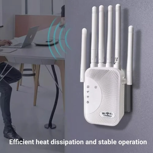 Imagen 2 del producto Repetidor WiFi de 1200Mbps, amplificador inalámbrico de doble banda, red de 2,4G y 5GHz, amplificador de señal de largo alcance, antena, enrutador amplificador de red