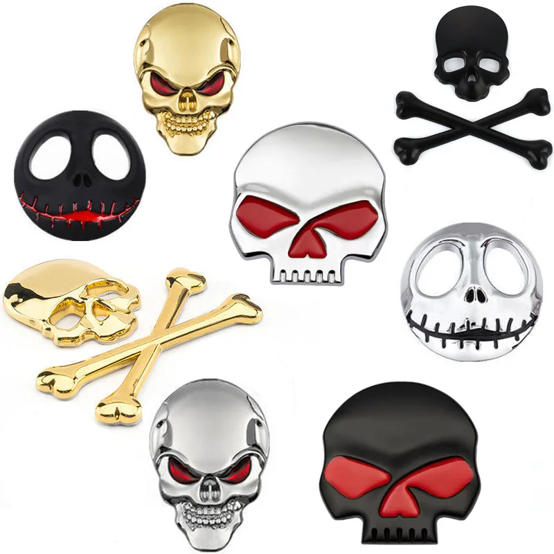 

3D Zinc Alloy Metal Skull Skeleton Car Sticker For Car Motorcycle Skull Logo Decals Emblem Badge Auto Styling Accessories