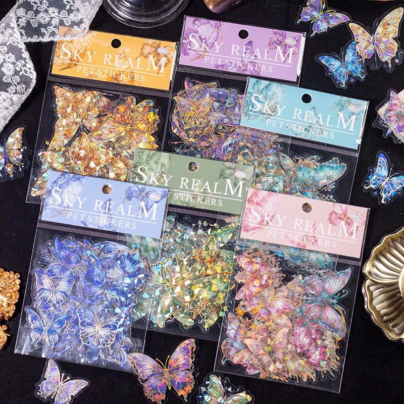 30 Sheets Ice Crystal Laser Butterfly Sticker Pack, Holographic Glitter Laser Effect, DIY Decor Stickers for Journal view 2
