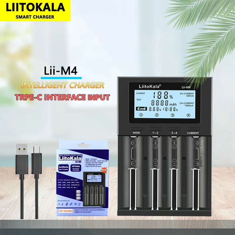 LiitoKala Lii-M4 18650 LCD Multifunctional Battery Charger For 3.7V 1.2V 26650 21700 14500 18350 17500 AA AAA A C And Other