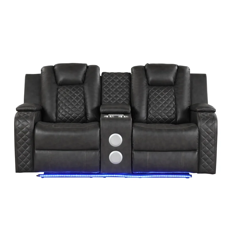 

Black Faux Leather Power Reclining Loveseat with LED Lighting (G150109056, NJ Stock)