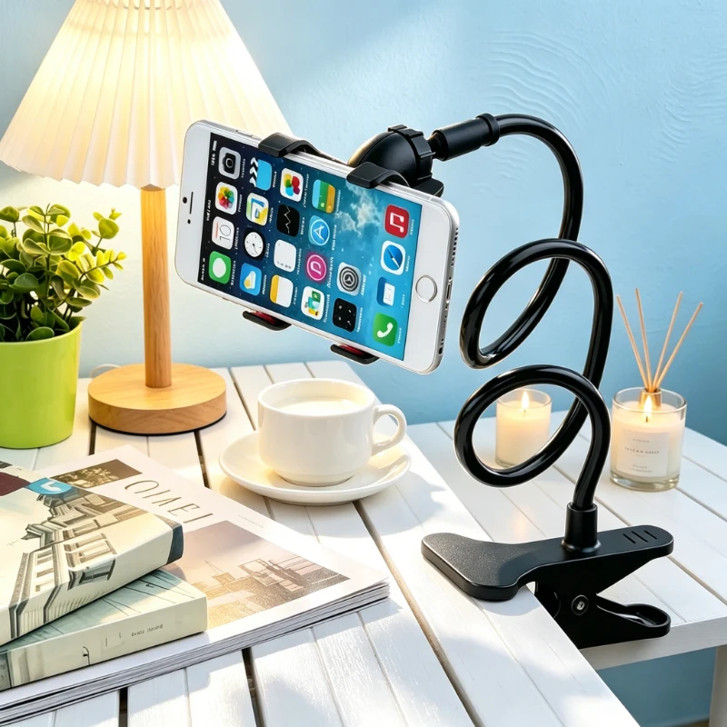 

360° Freely Adjustable Clip-on Phone Stand, Bendable Lazy Cell Phone Bracket, Shockproof Stable Holder for Bedroom Sofa Daily En