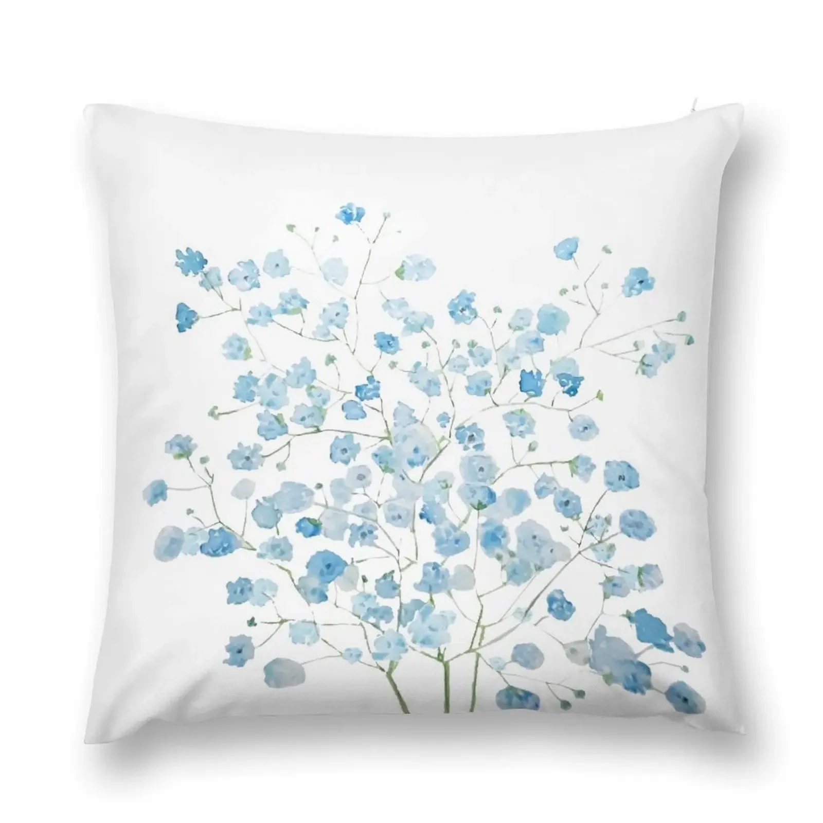 hand painted light blue Baby Breath Bouquet gypsophila watercolor painting Throw Pillow Custom Cushion Photo pillow