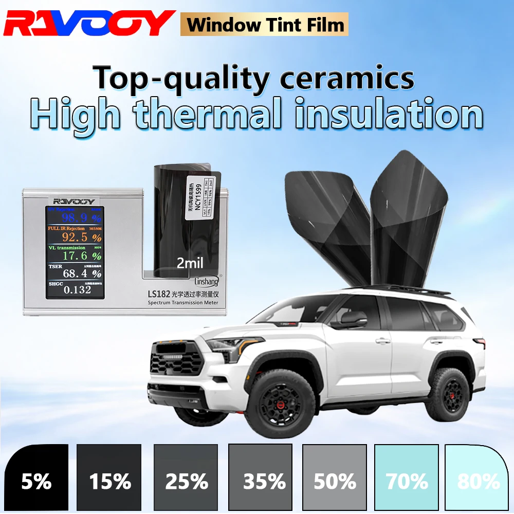 

Пленка для тонировки автомобильных стекол Ravooy NCY Series, неорганическая керамическая, 2 мил, 15% VLT, для конфиденциальности, 152 см x 30 м (59,8 дюймов x 98,4 футов)