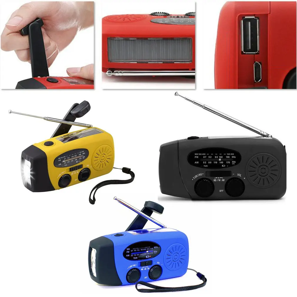 USB Charge Radio Protable Solar Hand Crank Dynamo Powered AM/FM/NOAA Weather Radio Emergency Rescue LED Flashlight Mobile Power