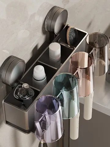 Porta spazzolino multifunzionale a ventosa e portabicchieri Porta dentifricio e collutorio a parete con tazza per dentifricio