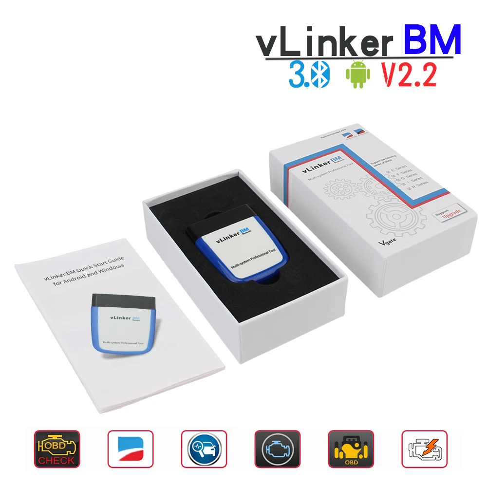 

Bluetooth 3,0 считыватель кодов OBD2 сканер ELM327 V2.2 автомобильный диагностический инструмент vLinker BM для BMW bпогружной код