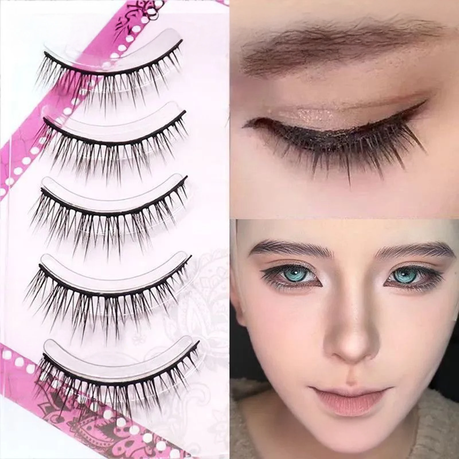 5 Paar künstliche Wimpern im Manga-Stil, harter Stiel, Baby-Style, gerade, mit natürlichem Look, für Cosplay, tägliches Make-up, künstliche Wimpern für Frauen – Detail 5