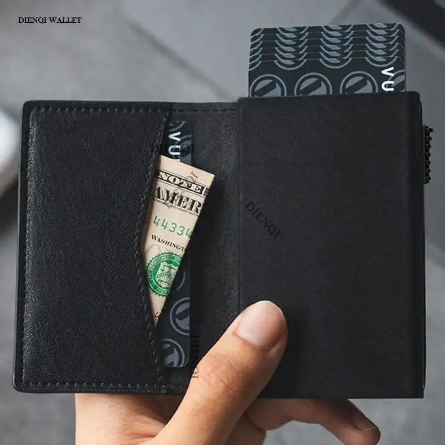 Automatic Pop Up Rfid Wallet PU Leather Credit Card Holder Black Slim Bank Credit Cardholder Metal Case Bifold Wallets for Men