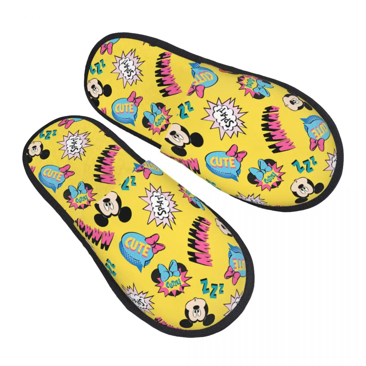 

Mickey Minnie Pop Pattern House Slippers Living Room Soft Household Fur Slides Slippers Non-slip