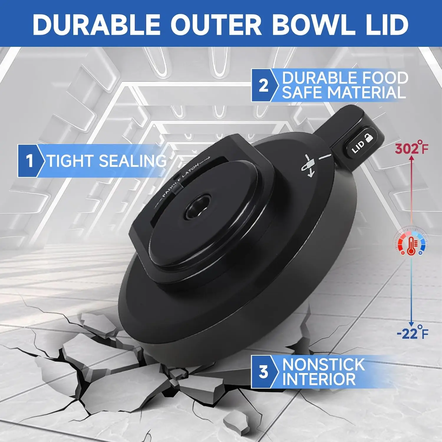 Outer Bowl Lid for Ninja NC301 Ice Cream Maker Replacement Lid Compatible with NC299AMZ/NC301/NC300/NC201/NC101 Series