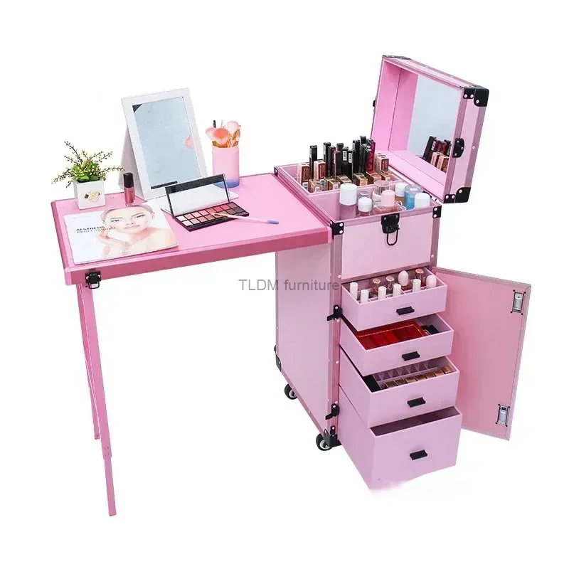 Multifunctional portable makeup artist manicure foldable trolley case,mobile workbench, stall table salon furniture  Nail Tables