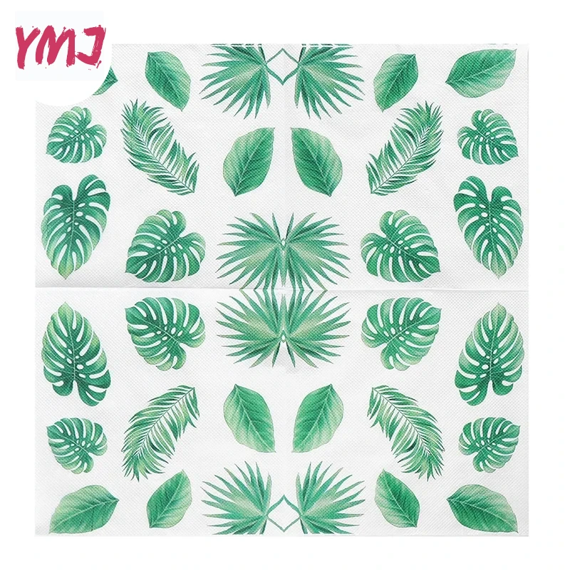 Servilleta desechable con estampado de hojas verdes, decoración de fiesta de cumpleaños, restaurante, banquete, papel de pulpa de madera, 2 capas, 20 piezas/Pac, 33x33cm