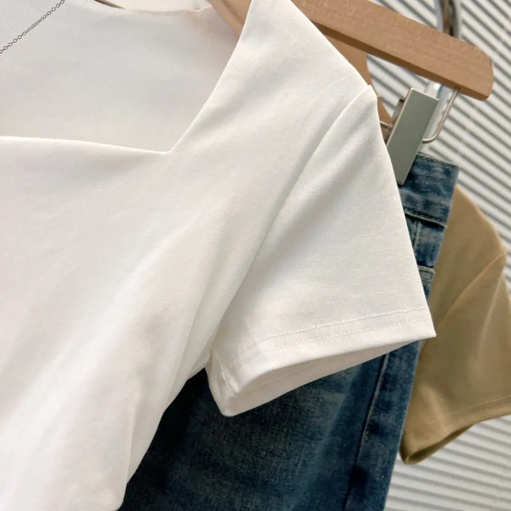 

Breathable Slim Fit Y2K Crop Tops Short Sleeves Pleated Korean T-shirt Summer Women Clothing Solid Short T-shirt Party