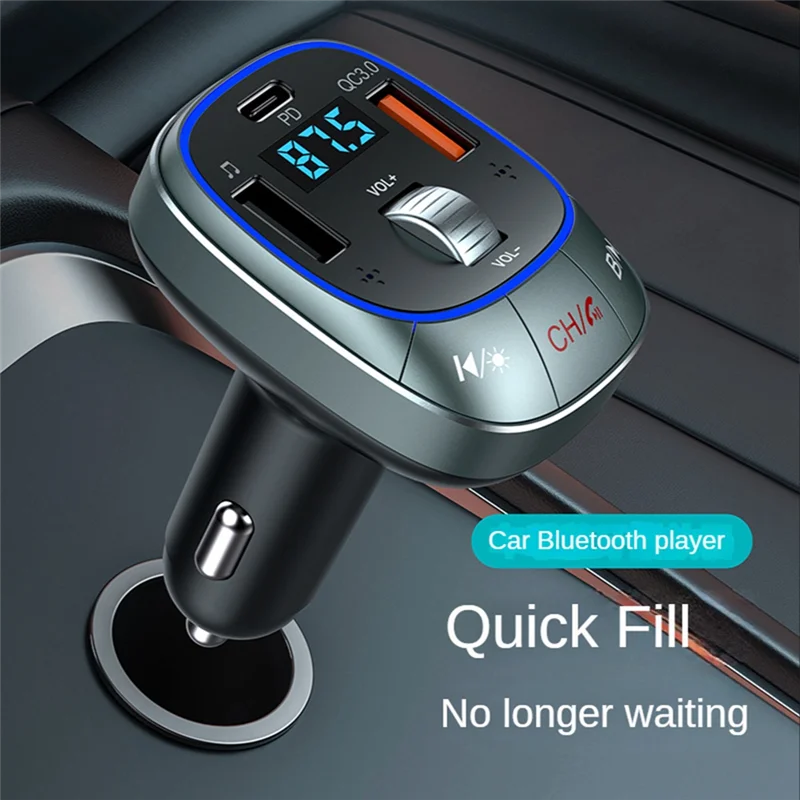 Car Charger Bluetooth 5.0 FM Transmitter PD 30W+QC3.0 Powerful Dual Mic Bluetooth Hands-Free with 7-Color Backlight