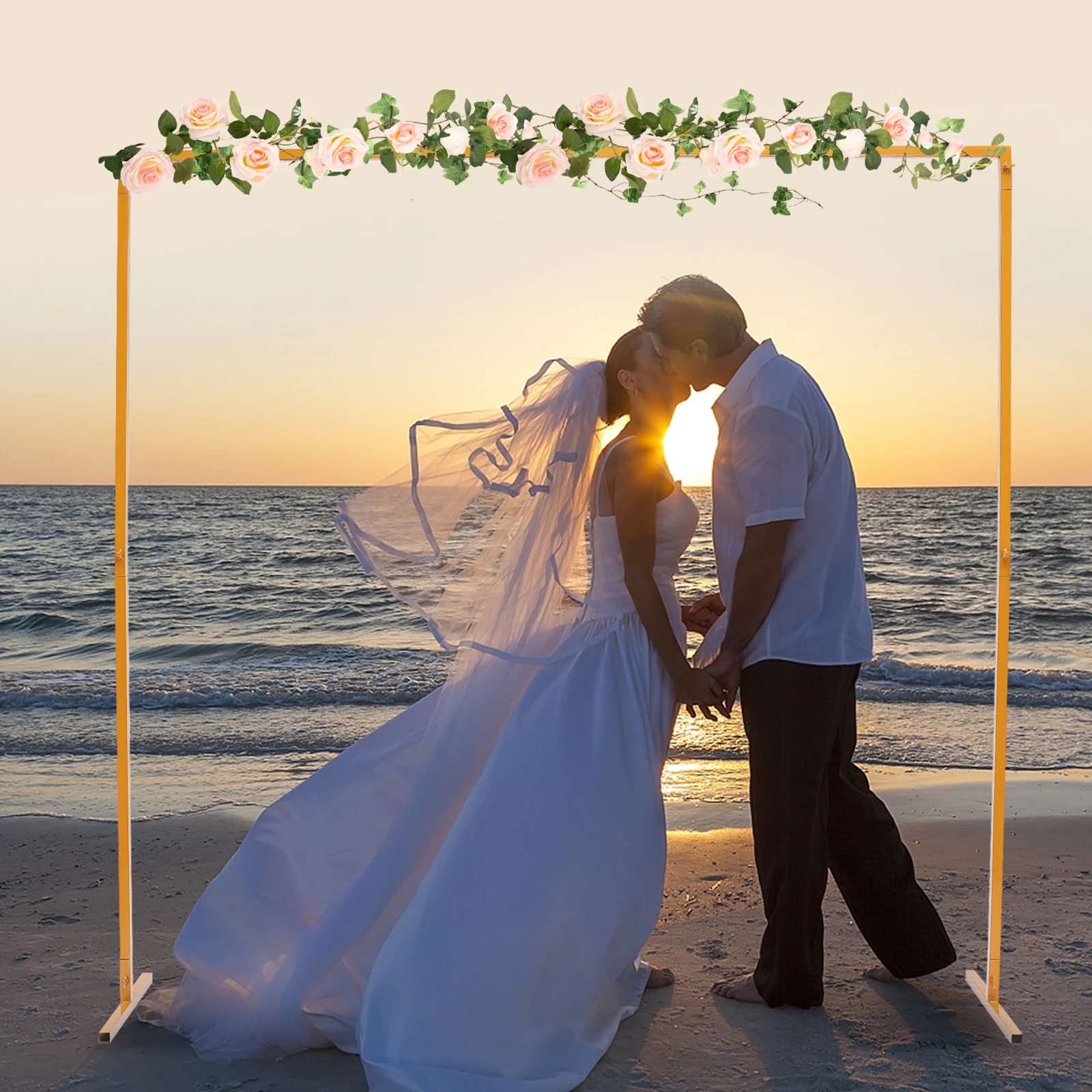 

2m x 2m Garden, Metal Wedding Arch Metal Frame Gold Wedding Arch Stand Flower Frame Balloon Arch Stand for Wedding Ceremony